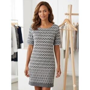 Karen Scott Relaxed Mini Dress Short Sleeve Geometric Print Stretch Size M/L